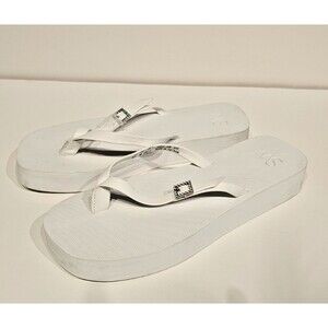 NEW Stuart Weitzman White Flatform Crystal Thong Sandal (Women) US 6 MSRP  $125
